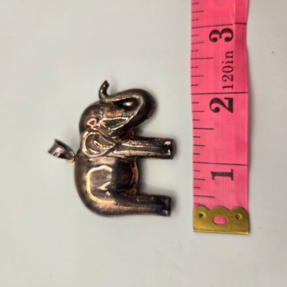 Vintage 925 Sterling Silver Puffy Elephant Pendant Large 2" - Picture 5 of 5